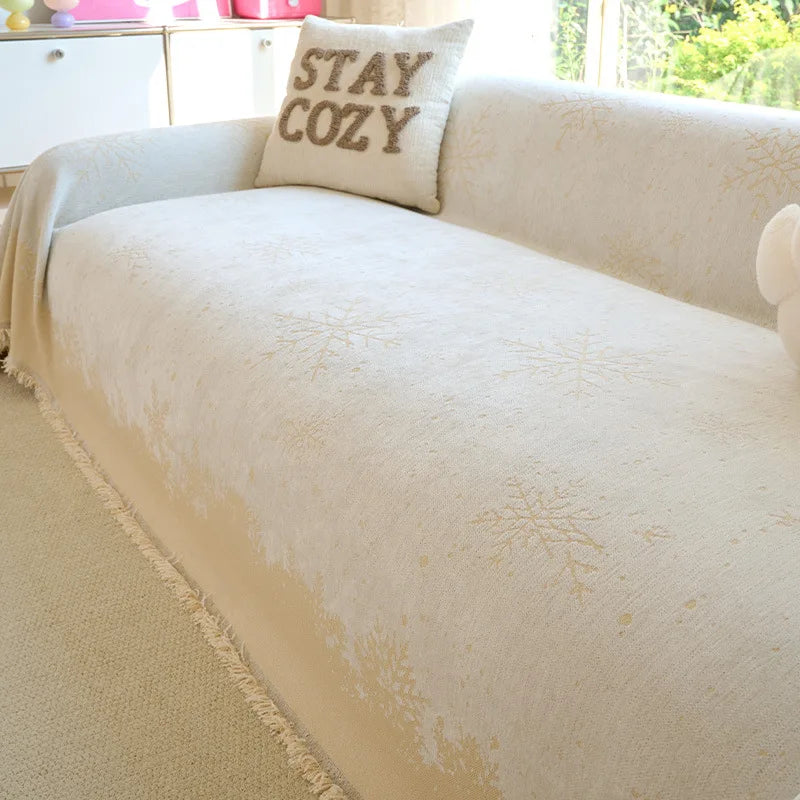 Festive Holiday Red Chenille Jacquard Anti-Scratch Sofa Slipcover Blanket