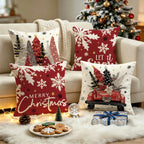 Vintage Christmas Holiday Decorative Throw Pillow Covers - Set of 4