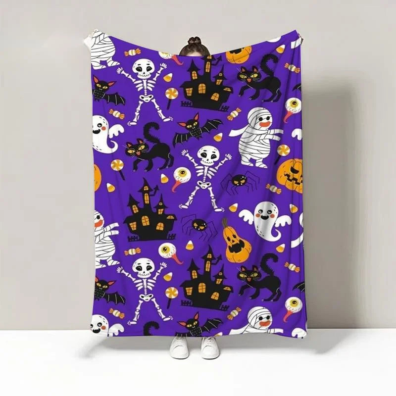 Spooky Festive Halloween Flannel Fleece Plush Throw Blanket