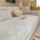 Luxury Beige Chenille Pumpkin Jacquard Sofa Cushion Cover with Lace Trim