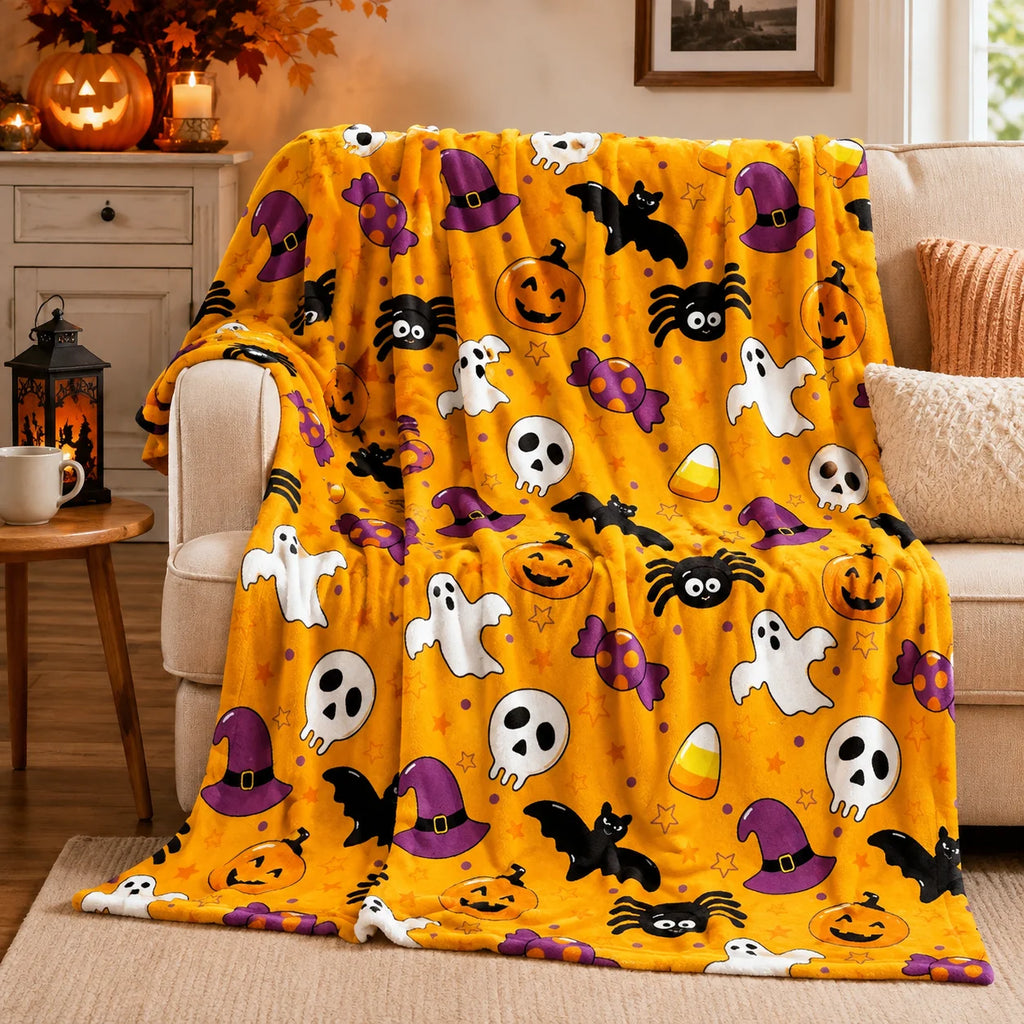 Spooky Festive Halloween Flannel Fleece Plush Throw Blanket