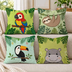 Whimsical Safari Zoo Animal Ultra-Soft Plush Throw Pillow Cover