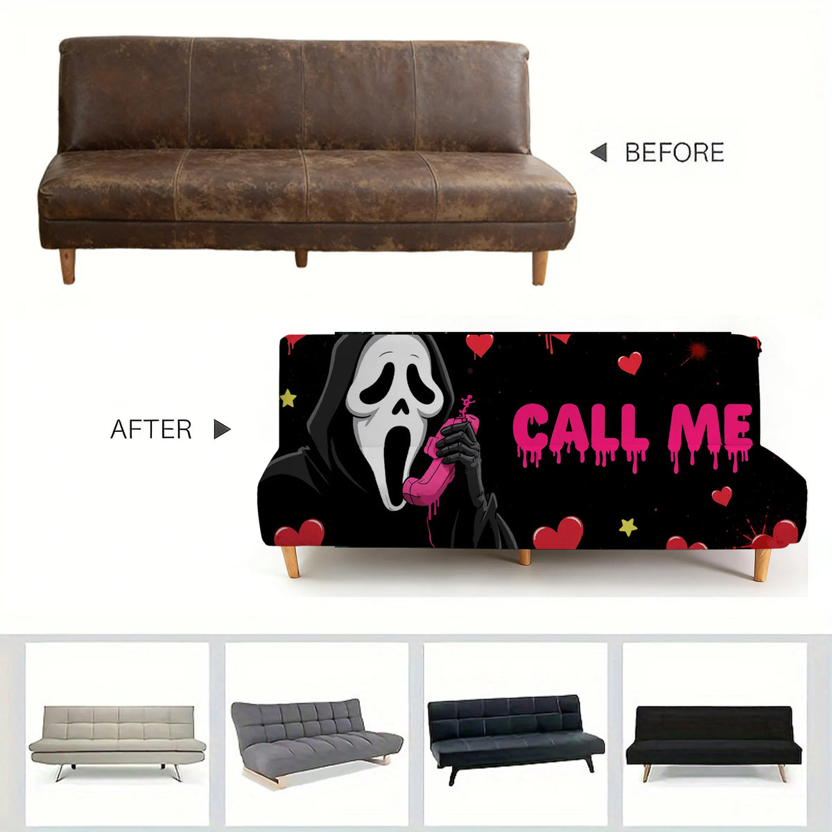 Armless Futon & Sofa Bed Stretch Slipcover - Graphic Print