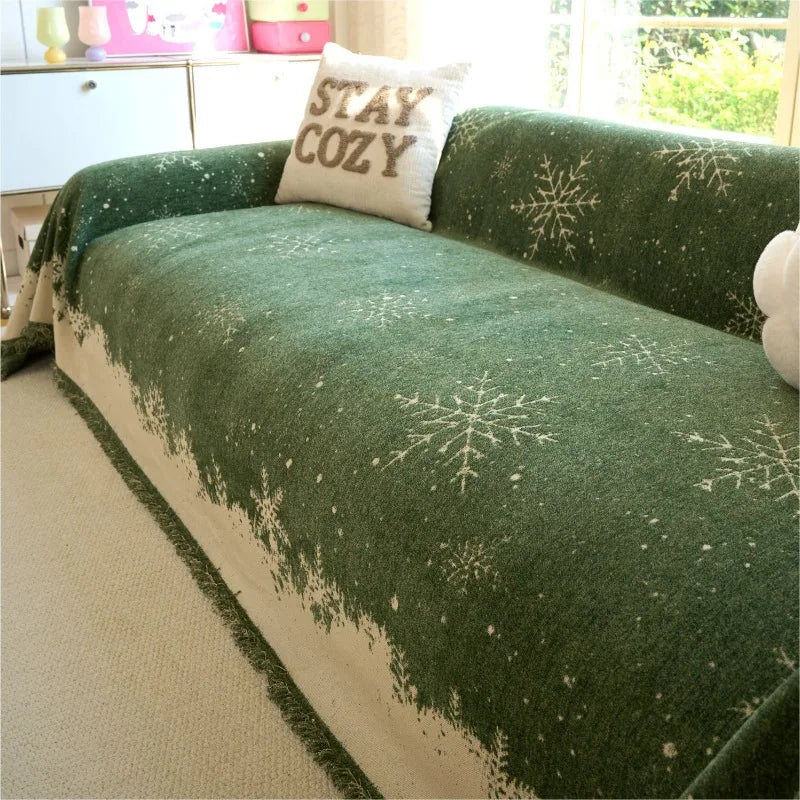 Festive Holiday Red Chenille Jacquard Anti-Scratch Sofa Slipcover Blanket
