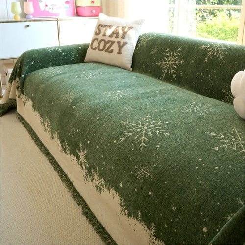 Festive Holiday Red Chenille Jacquard Anti-Scratch Sofa Slipcover Blanket