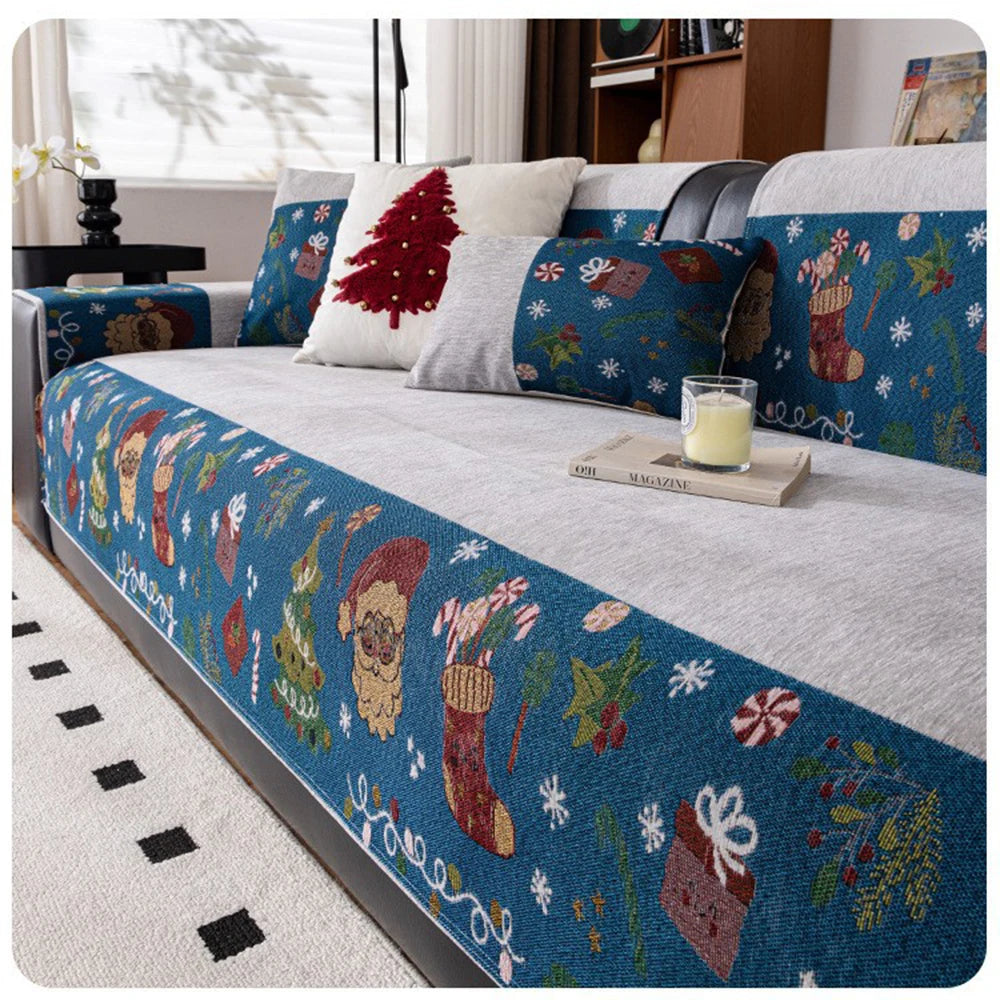 Nordic Christmas Geometric Chenille Non-Slip Couch Cushion Towel