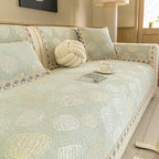 Luxury Beige Chenille Pumpkin Jacquard Sofa Cushion Cover with Lace Trim