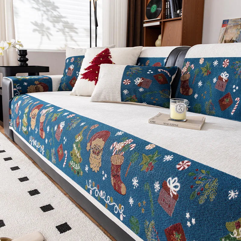 Nordic Christmas Geometric Chenille Non-Slip Couch Cushion Towel