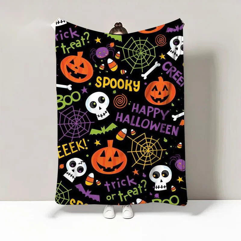 Spooky Festive Halloween Flannel Fleece Plush Throw Blanket