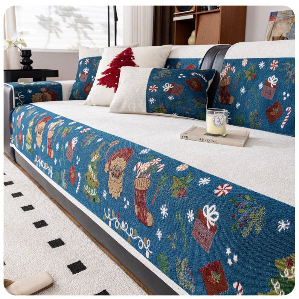 Nordic Christmas Geometric Chenille Non-Slip Couch Cushion Towel