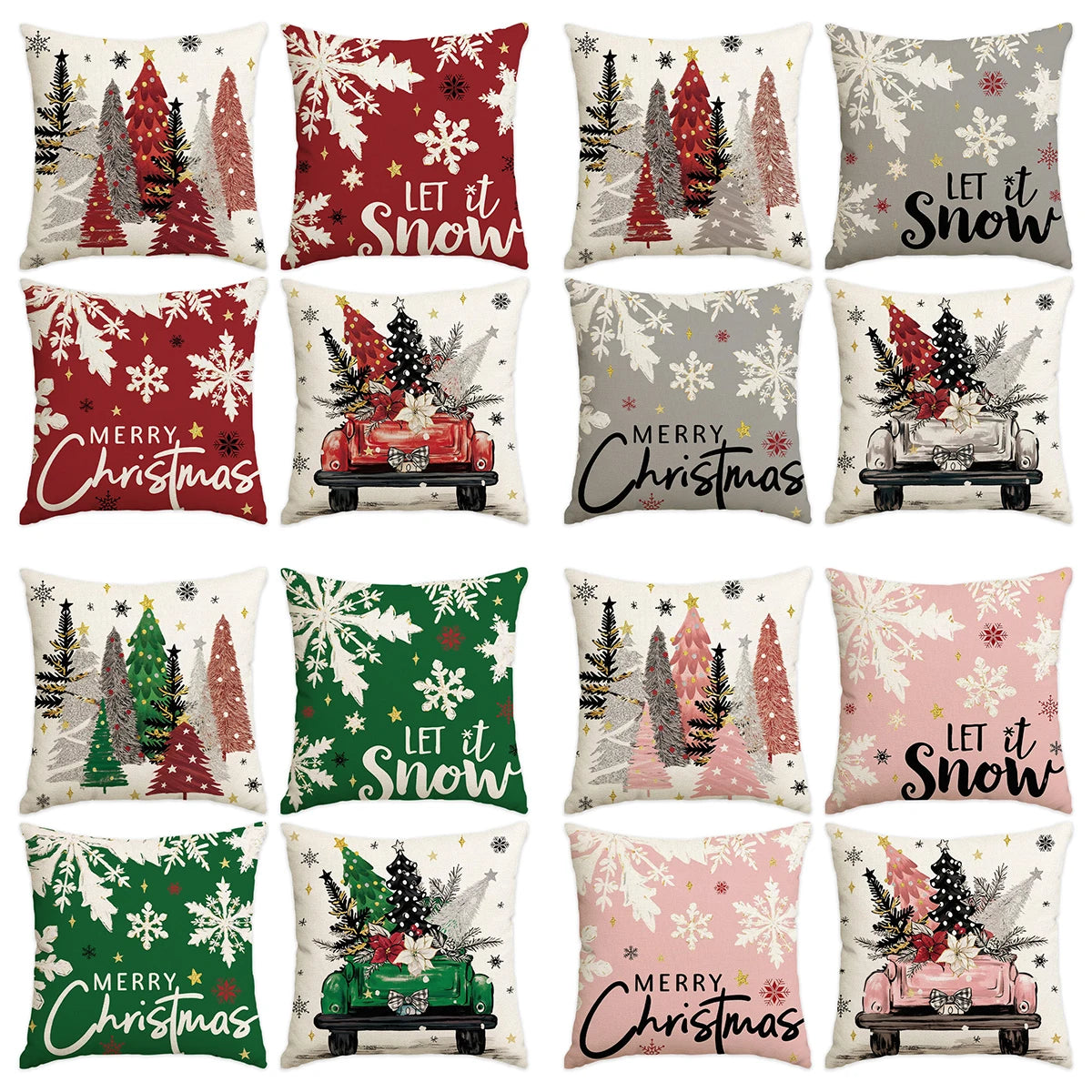 Vintage Christmas Holiday Decorative Throw Pillow Covers - Set of 4