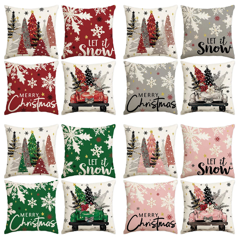 Vintage Christmas Holiday Decorative Throw Pillow Covers - Set of 4